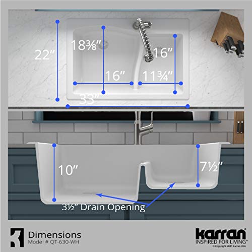 Karran White Quartz Composite Double Bowl Kitchen Sink #TOP22