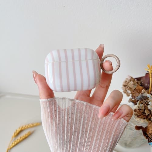 Image of MINSCOSE for AirPods Pro 2nd /1st Generation Case,Cute Striped Aesthetic Pattern Design with Trendy Keychain Ring,Soft TPU Protective Shockproof Cover with Cleaner Kit for Girls Women-Khaki