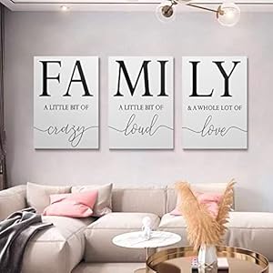 GUBIYU Home Family Wall Decor, Set of 3 Inspirational Canvas Prints Black and White Framed Canvas Art Paintings Wood Wall Decoration for Dining Room Bedroom Living Room 12″x16″