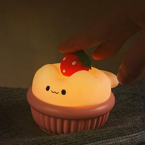 Fizdi - Lámpara nocturna para niños, color rosa, silicio, forma de pastel moderna, sensor táctil y brillo ajustable, carga USB, decoración de habitación para bebé, niña, regalo de cumpleaños, diámetro