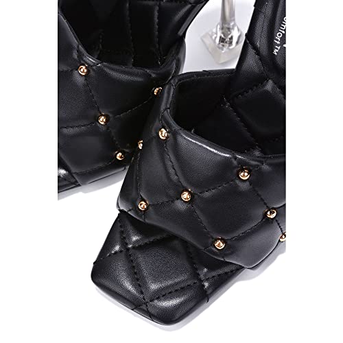Cape Robbin Cecilla Sexy Quilted Stiletto High Heels for Women, Clear Slip On Heeled Mule Shoes with Balls Decoration - Black Size 104