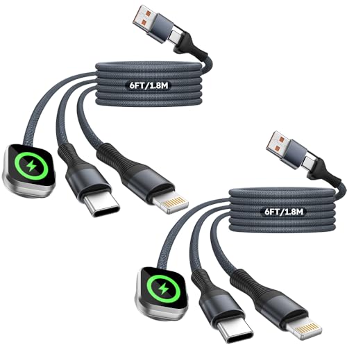 Image of Travel Essentials 3in2 Multi Charging Cable for iPhone Watch Charger,USB A /C to Type C /IP /iWatch charger, Charging Cords for Multiple Devices Compatible with iWatch Series&iPhone 17-12 (2Pack,6FT)