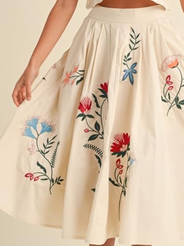 Women’s Embroidered Elastic High Waist A-Line Maxi Long Skirt Bohemian Long Skirts Dress with Pockets4