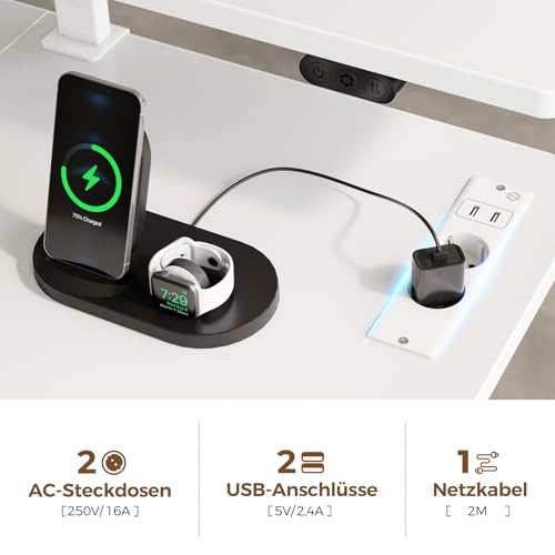 Höhenverstellbarer Schreibtisch 140x60 cm, Elektrischer Steh-Sitz Tisch mit LED, Steckdosen & USB-Ladeanschluss, Ergonomischer Gaming & Homeoffice Computertisch, Standing Desk für Büro – Bild 5