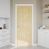 30' x 80' Pine Wood Slab Door, 2-Panel Solid Core Interior French Doors, Uninished Paintable Single Door Panel for Utility Room Pantry Closet as Prehung, Pocket, Bifold Barn Doors