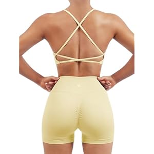 SUUKSESS Women Seamless Workout Sets Strappy Sports Bra High Waist Booty Shorts Outfits