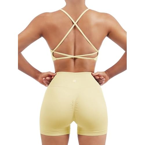 SUUKSESS Women Seamless Workout Sets Strappy Sports Bra High Waist Booty Shorts Outfits