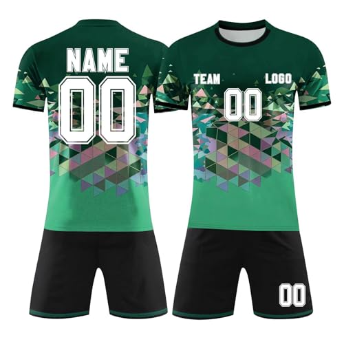 Regalos de fútbol personalizados para niños, kit de fútbol personalizado con tu nombre, conjunto de camiseta de fútbol para niños y niñas, conjunto de ropa deportiva para entrenamiento, verde oscuro