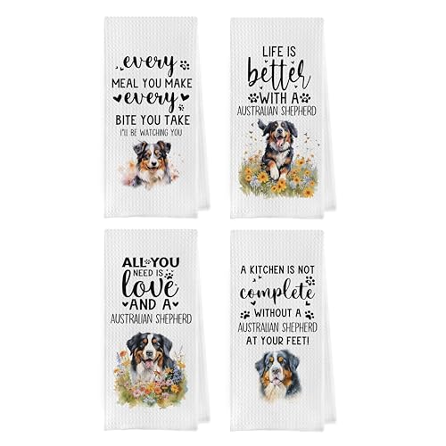 Geqtt Australian Shepherd Dish Towels Set (4) 16×24 Inches