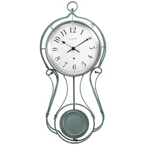 CLXEAST 20 Inch Metal Pendulum Wall Clock Battery Operated,Large Schoolhouse Wall Clocks for Living Room Decor,Antique Aged Teal Green Finish,House Warming Gifts New Home