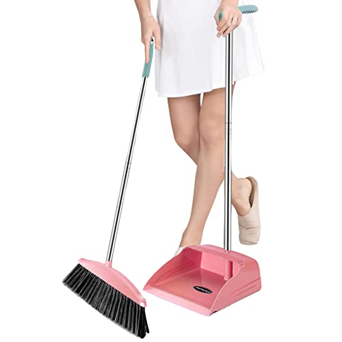 LINGJIONG Juego de escoba y recogedor para el hogar, recogedor y cepillo de mango largo, combo de recogedor de polvo doméstico con varillas de acero inoxidable para limpieza y barrido del hogar en