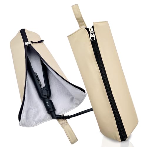 CLEAN HOUSE ヘアアイロンケース 熱いまま 耐熱 300度 吊り下げ ポーチ コード収納ポケット付き カバー クリーム色