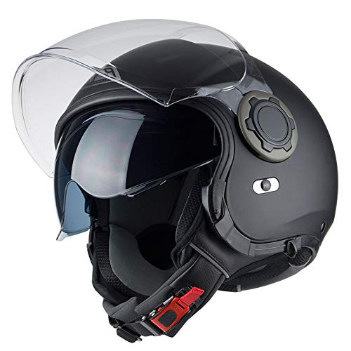 NZI RINGWAY Duo Solid Negro Mate - Bluetooth Twiins HF3 Intercom Integrado - Casco de Moto Jet Abierto con Visor Solar Homologado ECE