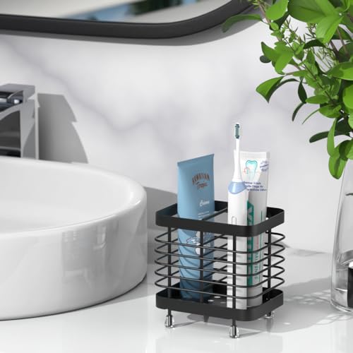 Luxspire Zahnbürstenhalter, Edelstahl Elektrischer Zahnbürsten Halter, Wand Ohne Bohren Zahnbürsten Caddy mit Abflusslöchern für Zahnpasta Organizer Bad, Zahnbürstenköpfe Halter, Schwarz