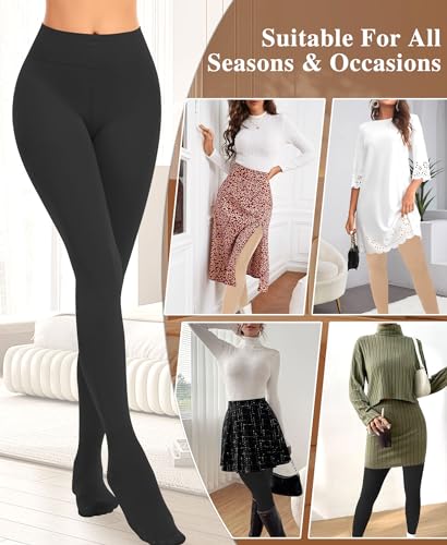 Image of DOCUMO Fleece Lined Tights for Women Thermal Pantyhose Winter Warm Fake Translucent Tights High Waisted Thick Leggings