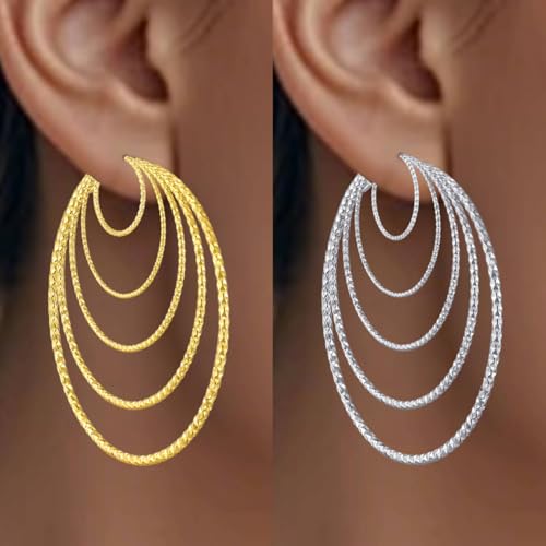 5/10 Pairs Stainless Steel Hoop Earrings for Women Hypoallergenic Large Small 14K Gold Starry Sky Filigree Hoops Silver Hoop Earring Pack Lightweight Fashion Earrings Set2