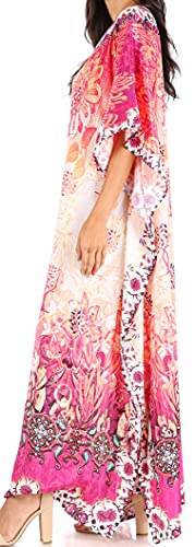 Sakkas 1820 - Jabari Women's Maxi Short Sleeve Long Beach Kaftan Dress Boho Loose Gown - Flm100-Multi - Os #TOP3