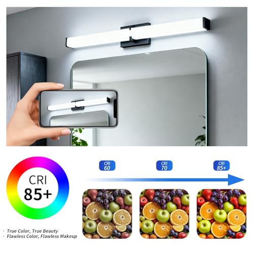 Image of Bathroom Light Fixtures: 31.5 Inch ETL Certified LED Bathroom Vanity Light 5700K Cool White 36W 2500LM - Modern Black Vanity Light Dimmable with Clear Shade - Bathroom Lighting Fixtures Over Mirror