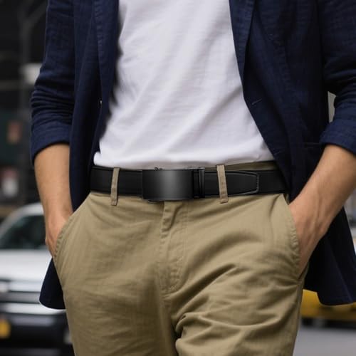 Image of Zitahli Belt Men,Leather Ratchet Belt for Men Dress Casual Every Day with Adjustable Buckle,Trim to Fit For Gift