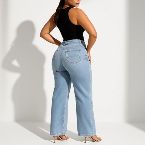 Curvola BBL Jeans, Wide-Leg Straight Fit, Snatched Waistband, Valvari Mid-Low Rise Stretch Jeans for All-Day Wear3