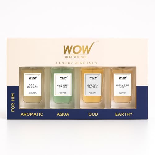 Image of WOW Skin Science Luxury Perfumes for Men | Pack of 4 | Aromatic, Aqua, Oud & Earthy Fragrances | Long-Lasting & Travel-Friendly | Luxury Perfume Gift Set for Men | 80 ml