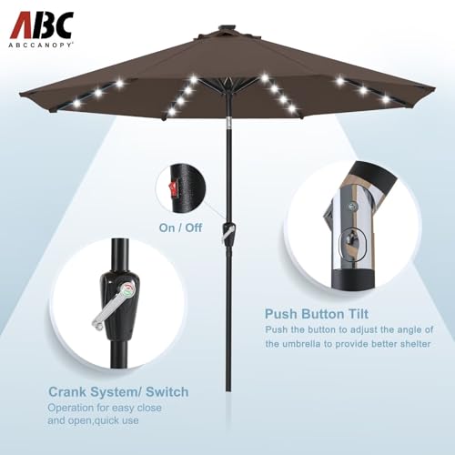 Image of ABCCANOPY Durable Solar Led Patio Umbrellas with 32LED Lights 11FT (Dark Brown)