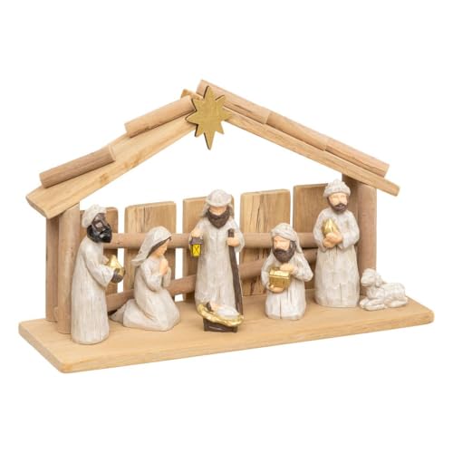 Atmosphera - Crèche de noël avec 7 santons 30x18cm résine