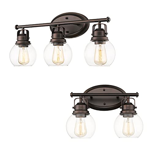 Image of Farmhouse Vintage Bathroom Vanity Light, Wall Mount Lighting Sconce Over Mirror, Oil Rubbed Bronze Finish and Clear Glass, AD-2147-2W
