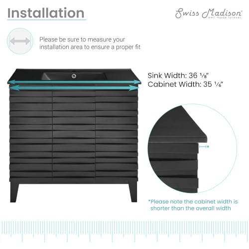 Image of Swiss Madison Cascade 36 in. Black Oak Bathroom Vanity with Black Ceramic Sink Top