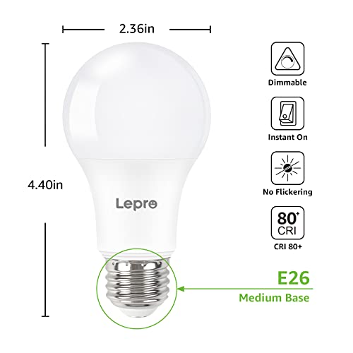 Lepro Dimmable Led Light Bulbs 60 Watt Equivalent, 9.5W 800Lm Soft Warm White 2700K, A19 E26 Standard Medium Base, Ul Fcc Listed, 15000 Hour Lifetime, 6 Packs #TOP5