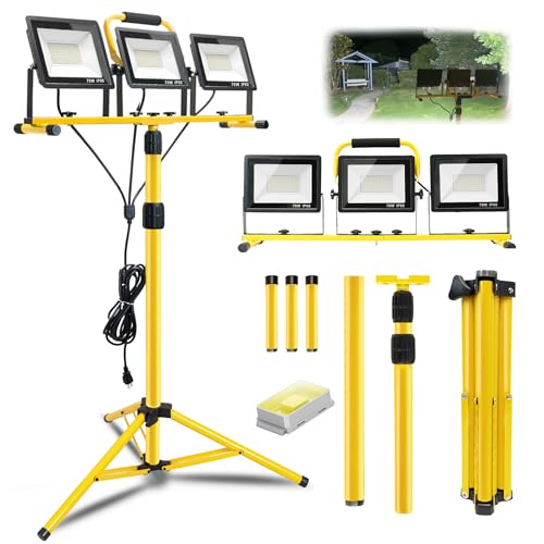 21000Lumen LED Work Lights with Stand: 3 Head Adjustable Work