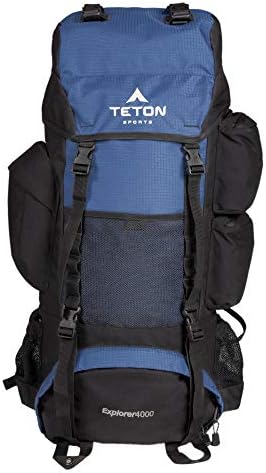 TETON Sports Explorer Backpack Full Internal Frame - Adjustable Backpacking Travel Gear - Water-Repellant Rainfly Cover, Sleeping Bag & 3-Liter Hydration Bladder Pack Storage - Navy Blue, 65L