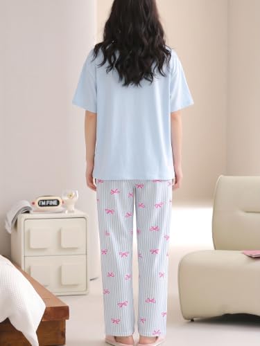 Image of Louis Luxe Cotton Blend Womens Korean Night Dress || Full Pyjama Set ||Korean Nightsuit || Women Nightwear ||Round Neck Full Sleeve Nightsuit || Loungewear || Everyday Nightdress (ND-10)