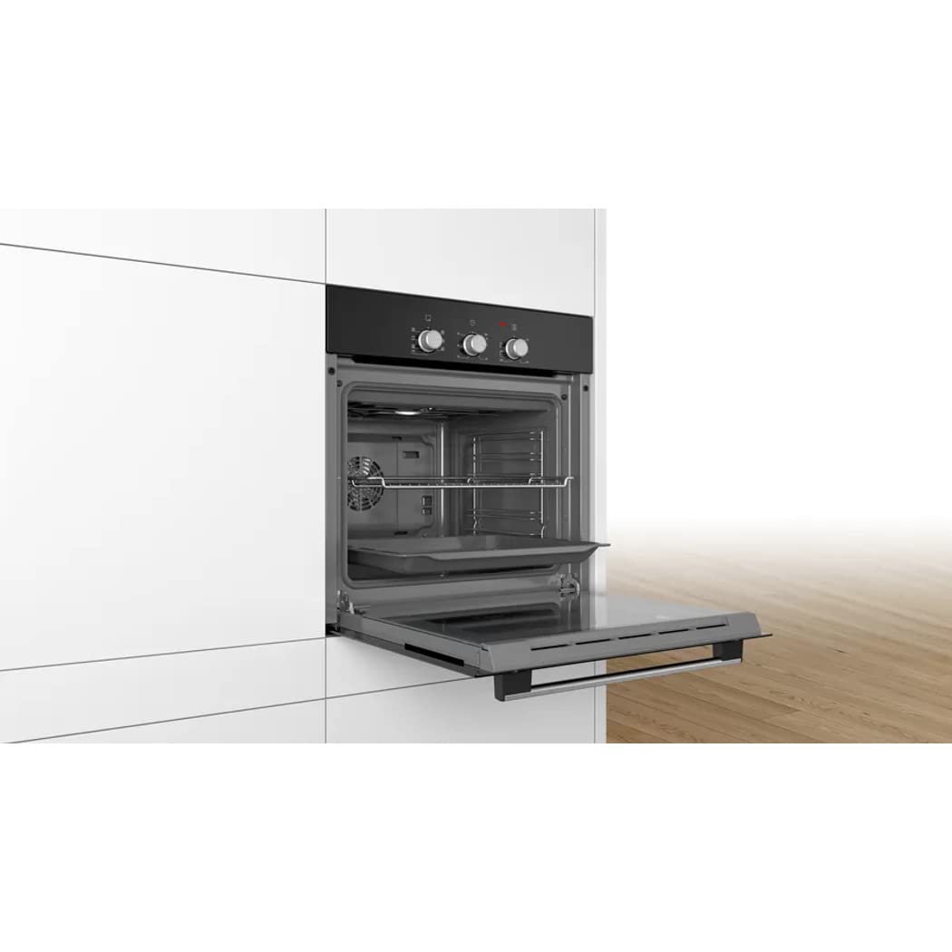 Bosch HBF011BA0 Serie 2, Forno da incasso, Aria Calda 3D: Cottura uniforme fino a 3 livelli, 3 manopole, Nero, 60 x 60 cm