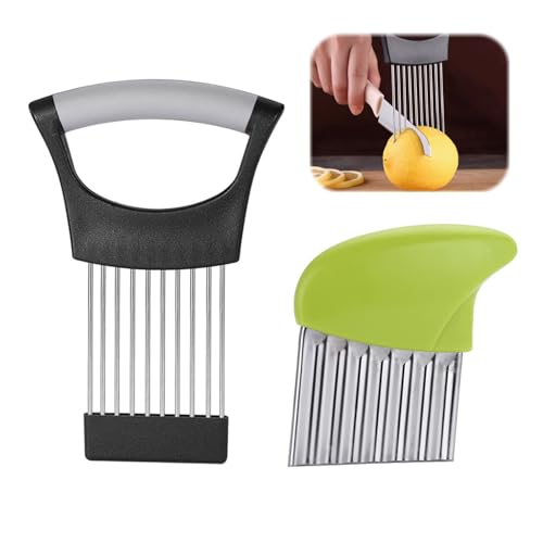 EnixwH 2 Piezas Cortador de Patatas, Cortador Patatas Fritas y Herramienta para Cortar Cebollas, Corta Patatas Fritas, para Corta Patatas, Zanahorias, Cebollas, Verduras, Carne (Negro Gris + Verde)