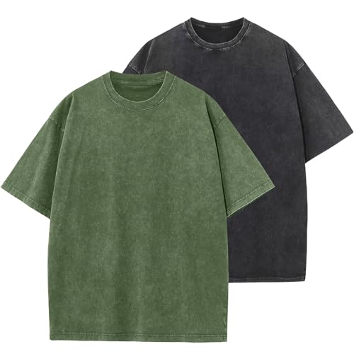 Image of Men's Oversized Cotton T-Shirts Loose Fit Vintage Washed Tee Unisex Short Sleeve Casual Shirts Tops