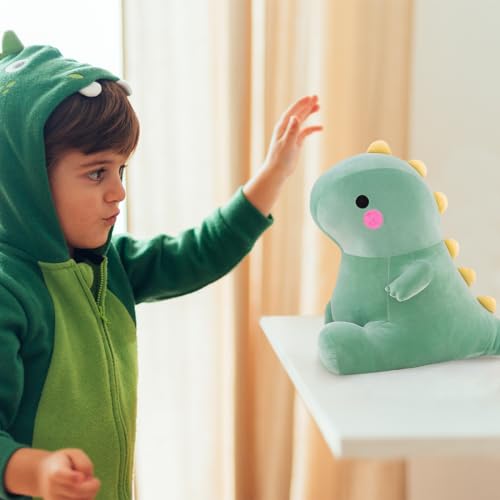 Zaloife Kuscheltier Dinosaurier Grün, Plüschtier Dino 25 cm, Stofftier Dinosaurier, Plüsch Dino Kissen Puppe Geschenk für Fans Kinder
