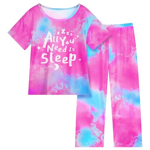 Image of FIOBEE Girls Pajamas Sets 2PCS Summer Pajama Sleepwear Kids Pjs Clothes Short Sleeve for Teen Girl Size 3-14