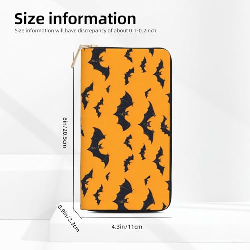 Cool Black Bat Print Wallet Women Men, Long PU Leather Wallets for Women, Cute Womens Travel Wallet Purse Pouch with Zipper Pocket3