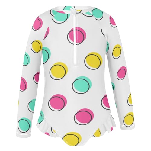 CHIFIGNO Quick Dry Girls Swimsuit One Piece Cute Colorful Polka Dot Long Sleeve Bathing Suit 3T2