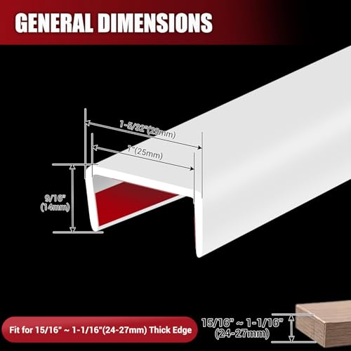 Image of Rubber Edge Trim, 1 Inch(25mm) Self Adhesive Peel and Stick Edge Guards, Flexible U Shaped Strip for Kitchen &Garbage Drawer Fronts, Cabinets, Desks and Shelfves, White, 10Ft