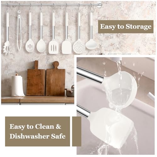 Image of TeamFar Kitchen Utensils Set of 8, Silicone Utensils Kitchen Tools-White