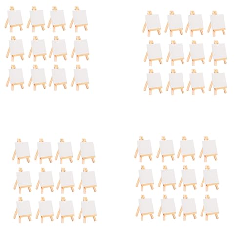 Sxmrmnx Juego de 48 mini caballetes para artistas + 7,6 x 7,6 cm, mini lienzo, para pintar y dibujar, caballete de mesa pequeño para la escuela