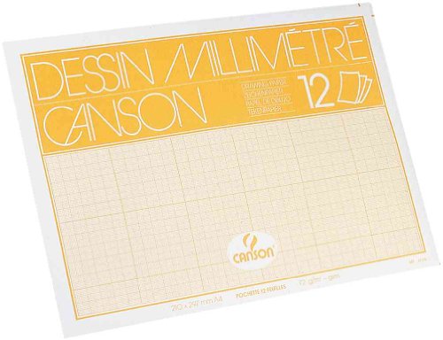 CANSON - Pochette 12 feuilles de papier millimétré bleu - A4 - 90g/m²
