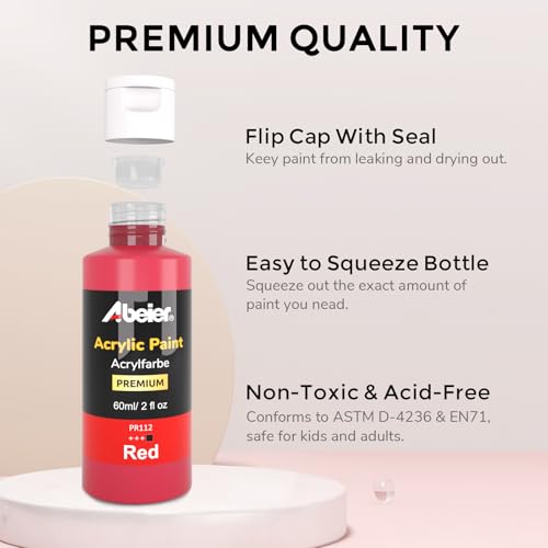 ABEIER Acrylic Paint Set, 56 Colors (2oz/60ml), Matte Finish, Waterproof, Rich Pigments, Non-Toxic Paints for Painting on Canvas Crafts Wood Ceramic, Fabric Ideal for Beginners and Artists