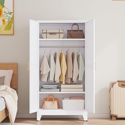 Image of GAIOUS Metal Wardrobe Cabinet with Hanging Rod, Clothing Storage Cabinets