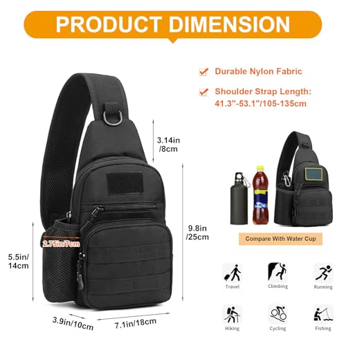 HUNTVP Taktisch Brusttasche Military Schultertasche Tactical Chest Sling Pack MOLLE Armee Crossbody Bag Militärisch Umhängetasche Mini Single Strap Rucksack für Reisen Wandern Camping,Typ-1 Schwarz