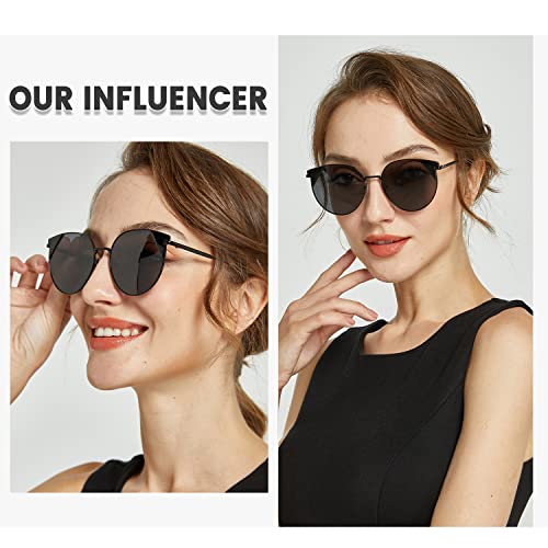 DUCO Oversized Cat Eye Sunglasses for Women Retro Round Polarized Sun Glasses UV400 Protection W0182