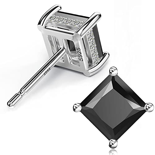 18K White Gold Plated Sterling Silver Princess Cut Cubic Zirconia Stud Earrings Square CZ Diamond Stud Earrings for Women Men Hypoallergenic2