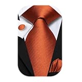 Hi-Tie Mens Burnt Orange Extra Long Necktie 70 inches Silk Tie and Pocket Square Cufflinks Set Men Big and Tall Tie Business